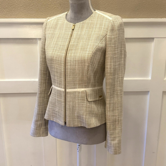 Calvin Klein Jackets & Blazers - Calvin Klein Cotton Blend Tweed Blazer Jacket Size:4P Ivory Zip up Lined Pockets